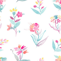 Watercolor painted beautiful cute flower leaf motifs fabric patter decor packaging