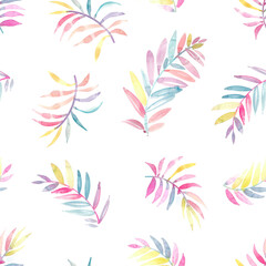 Fototapeta premium Beautiful coloured hand drawn water color leaf motifs seamless pattern suitable for decoration, packaging, wallpaper