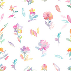 Seamless colorful watercolor hand drawn floral motifs suitable for wallpaper, decor