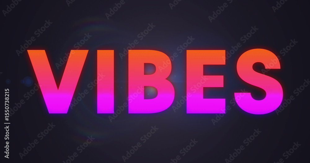 Aufkleber displaying glowing gradient letters vibes on dark void canvas, illustrating bold sans serif design