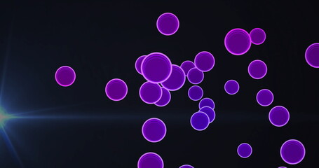 Floating neon purple circles drifting in abstract digital space, with blueish lens flare streak