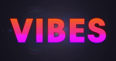 Displaying glowing gradient letters VIBES on dark void canvas, illustrating bold sans serif design