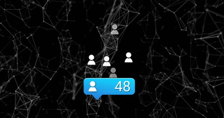 Hovering blue notification bubble showing user count in digital network field, with profile icons