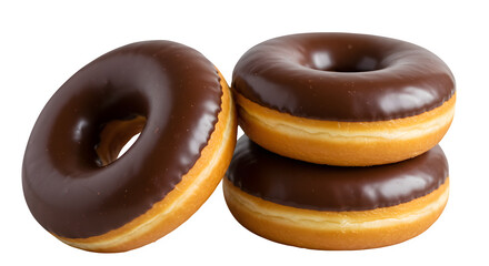 Delicious Chocolate Glazed Donuts Stacked Temptingly on white Background Sweet Treats Bakery Pastry Food Photography