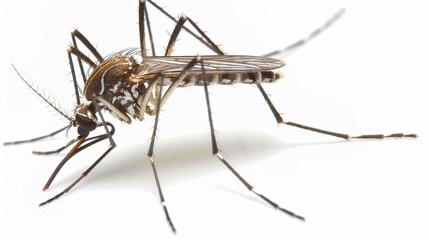 Mosquitoes on a White Background – a sharp and scientific visual. The clean white backdrop highlights the detailed form of mosquitoes in a clear and focused manner.