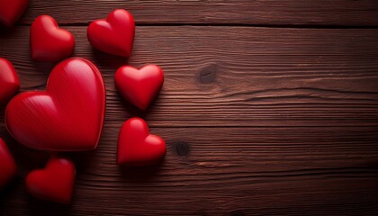Fototapeta premium red hearts on a wooden background