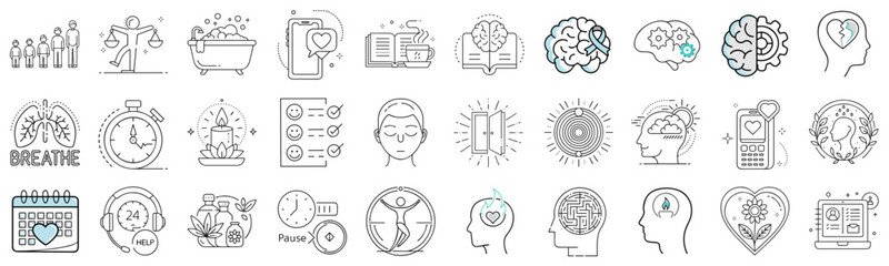 Mental health icons collection for therapists, wellness programs, and educational materials