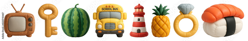 Poster png colorful 3d objects collection, element set on transparent background
