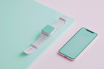 スマートフォンとスマートウォッチのパステルコーディネート