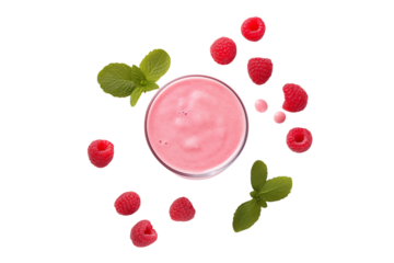 Raspberry Smoothie Recipe: Delicious Pink Drink with Fresh Raspberries and Mint transparent background png