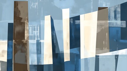 Abstract Blue Brown Beige Cityscape Painting