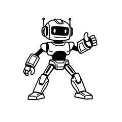 Vector art of a cute cartoon robot giving a thumbsup, ideal for positive and friendly designs, isolated on white background