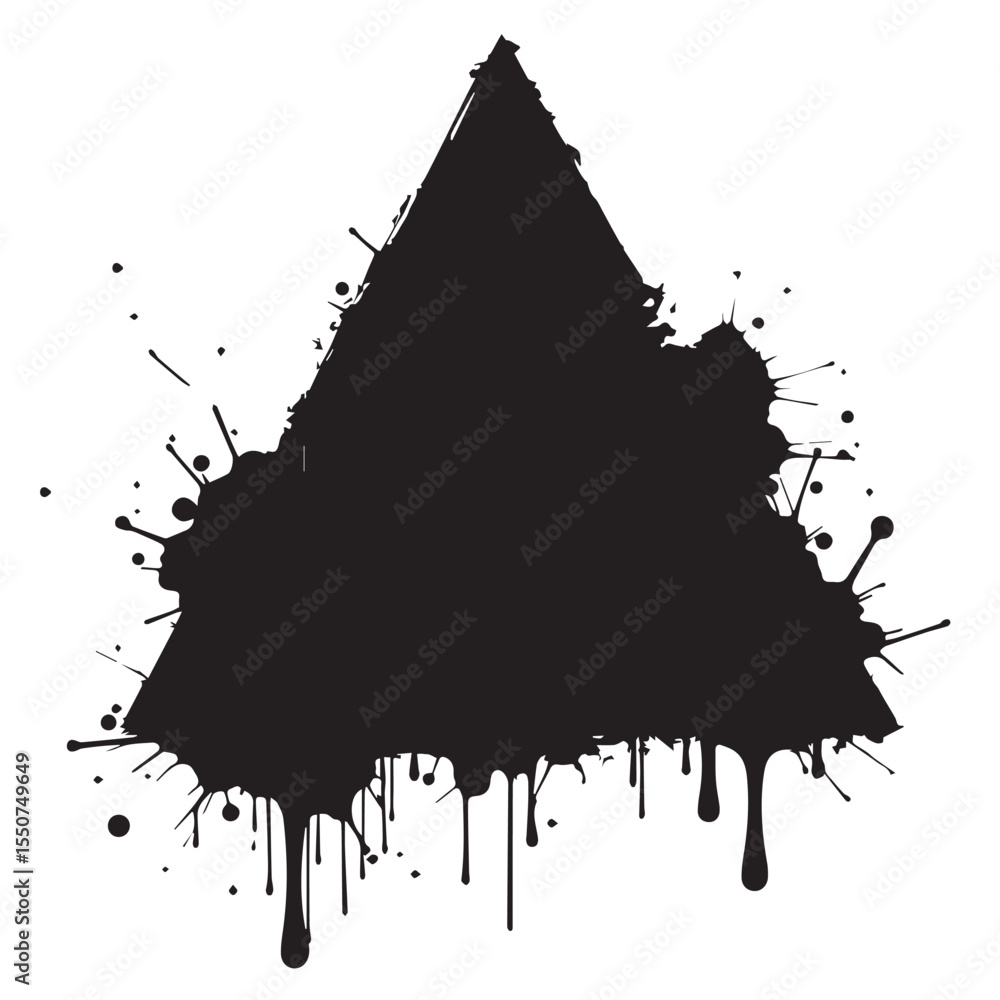 Aufkleber abstract black ink splatter triangle shape with dripping effect on white background