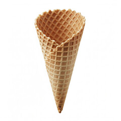 Empty waffle ice cream cone with textured surface isolated on white background
