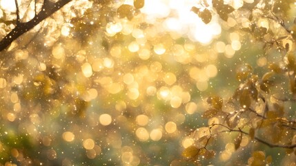 Golden Autumn Leaves Bokeh Background Magical Nature