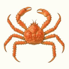 Spiny orange spider crab specimen isolated on white background
