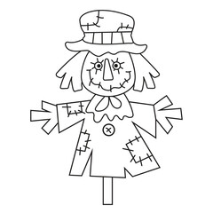 Cute  scarecrow  coloring page vector cartoon illustration
