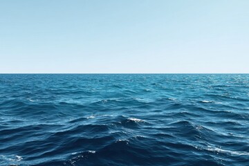 Serene Flat Ocean Horizon with Clear Gradient Sky in the Center Composition