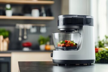 High Performance Glossy White Food Processor in Modern Kitchen Setting