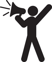 Figure speaking through a megaphone symbolizing protest or vocal announcement.
