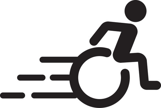 Person in a wheelchair shown in motion with lines suggesting speed and direction.