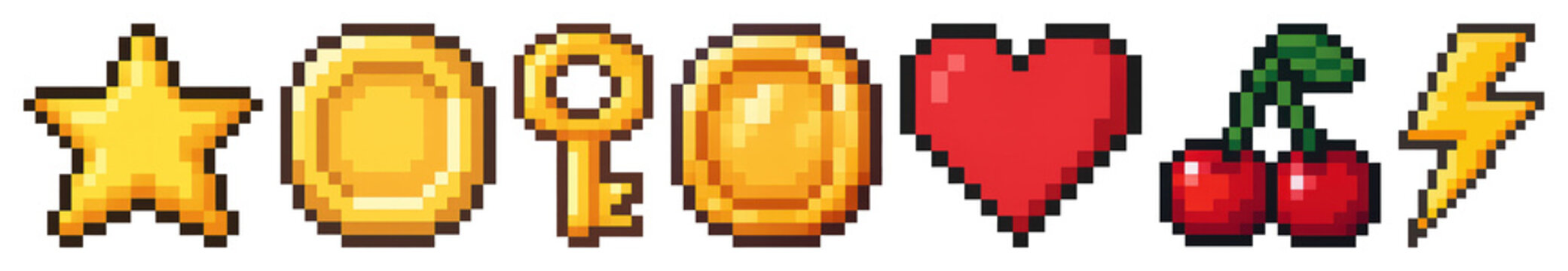 PNG Retro pixel art icons collection, element set on transparent background