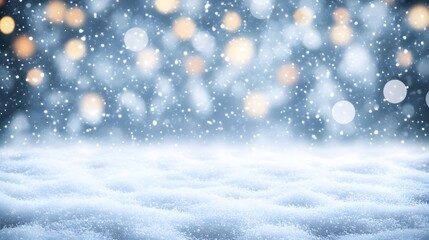 Fototapeta premium Winter Snow Scene Background Lights Falling Snow