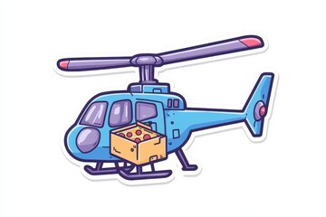 Cartoon Helicopter with Pizza Delivery Box Hang from Sky