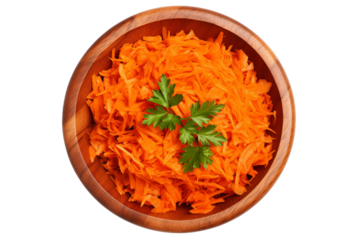 Grated Carrots in Wooden Bowl: Fresh, Healthy Carrot Salad Recipe transparent background png