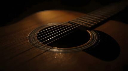 Fototapeta premium Close-Up Acoustic Guitar in Dramatic Lighting