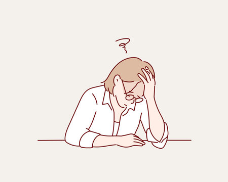 Frustrated Office Worker Feeling Stressed at Work Desk. Hand drawn style vector design illustrations.