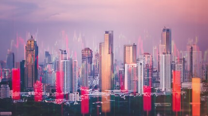 City skyline with stock market data overlay