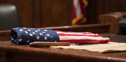 American Flag in Government Hearing Room. 4th of July Celebration