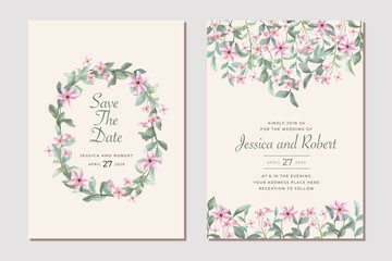 wedding invitation card pink floral watercolor