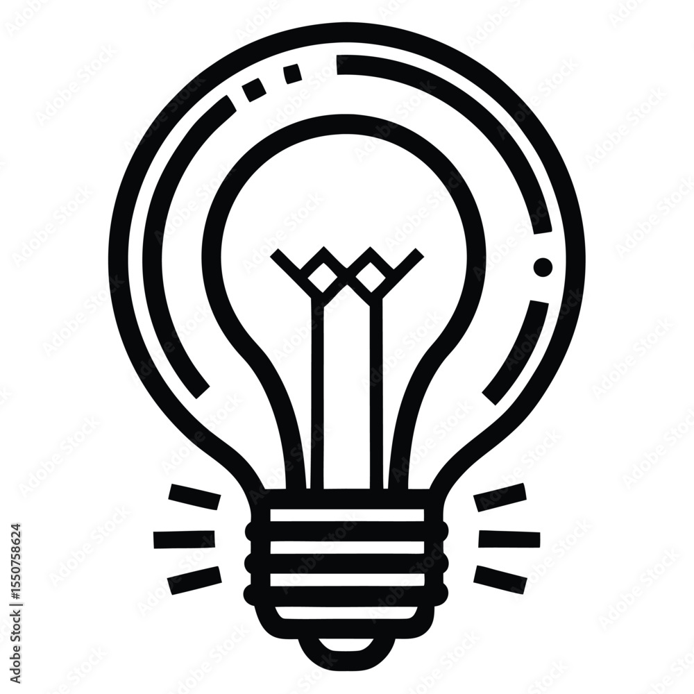 Poster simple black and white line art icon representing a lightbulb and an idea