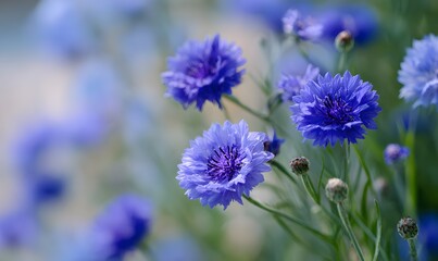 Obraz premium aesthetic photography of a cornflowers flowers, Generative AI