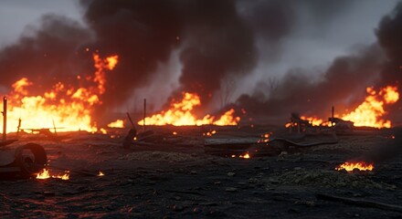 Scene of Devastation: Multiple Fires and Smoke