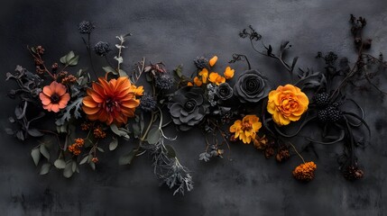 Dark Floral Arrangement Halloween Autumn Flowers