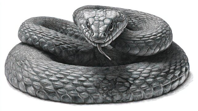 A coiled snake, detailed drawing