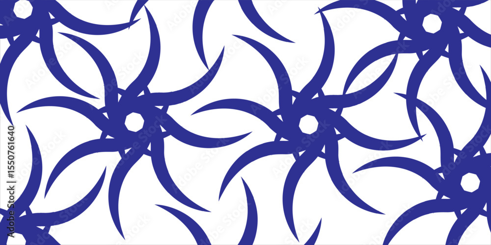 Poster abstract pattern of blue rotational shapes on a white background, creating a seamless and artistic d