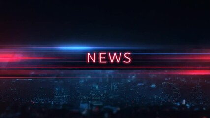 A neon "NEWS" sign glows above a blurred cityscape with red and blue light streaks.