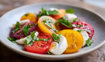 Caprese Sald with heirloom tomatoes, mozzarella, basil and balasmico summe, Generative AI