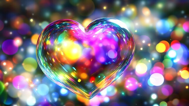 Rainbow Heart Bubble Bokeh Lights Abstract Background