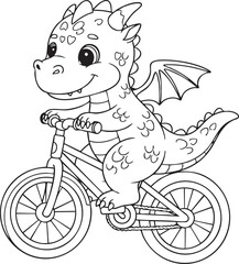 Adorable Baby Dragon on a Bicycle Coloring Page