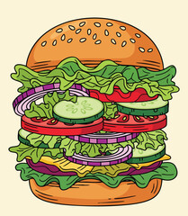 Delicious Loaded Vegetarian Burger Illustration