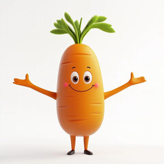 funny cute carrot character with cute face arms legs, hat Generative ai