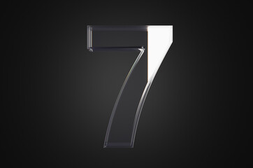Close up of glass number seven on black background. 3d rendering illustration