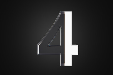 Close up glass number four on black background. 3d rendering illustration