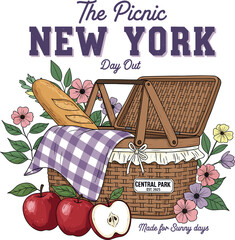 Summer Picnic vector design, vintage t-shirt design. New york picnic day artwork for t shirt, poster, graphic print, Holiday elements illustration.