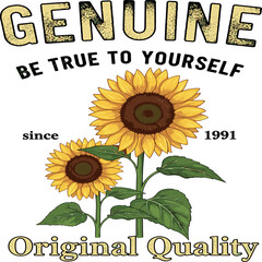 sunflowers vector illustration on black background. original Quality typographi text prints. sunflower illustration for t-shirt prints